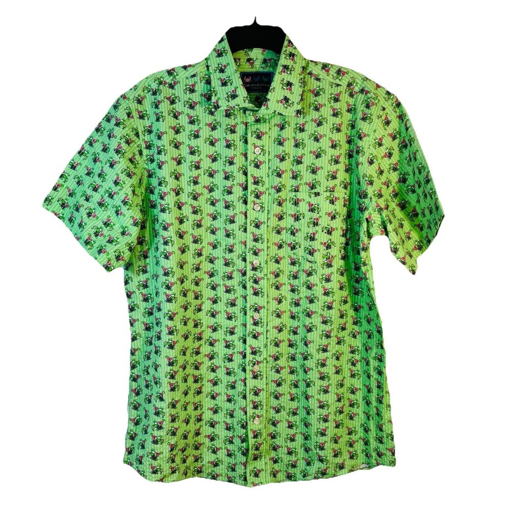 CHARLESTON THREADS Short Sleeve Button Down Mens Large Green Cocktail Pattern